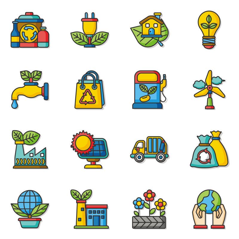 创意矢量彩色生态图标设计