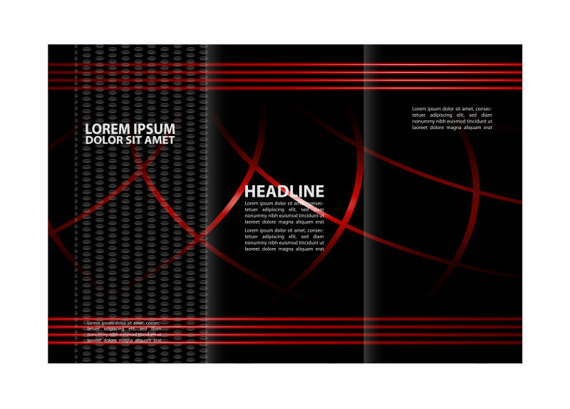 矢量的红色条纹图案三折手册设计