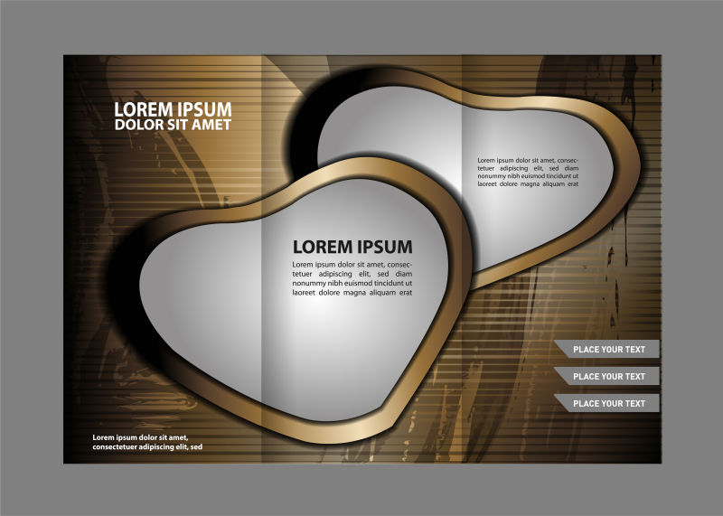 三折页的心形图案宣传册矢量设计