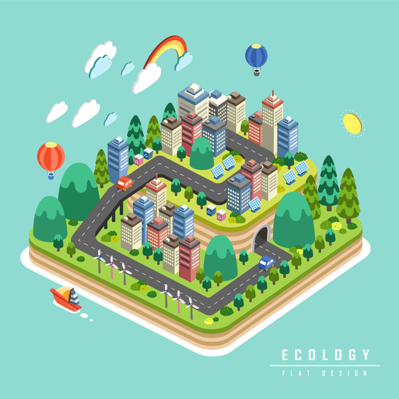 绿色城市概念的插图矢量设计