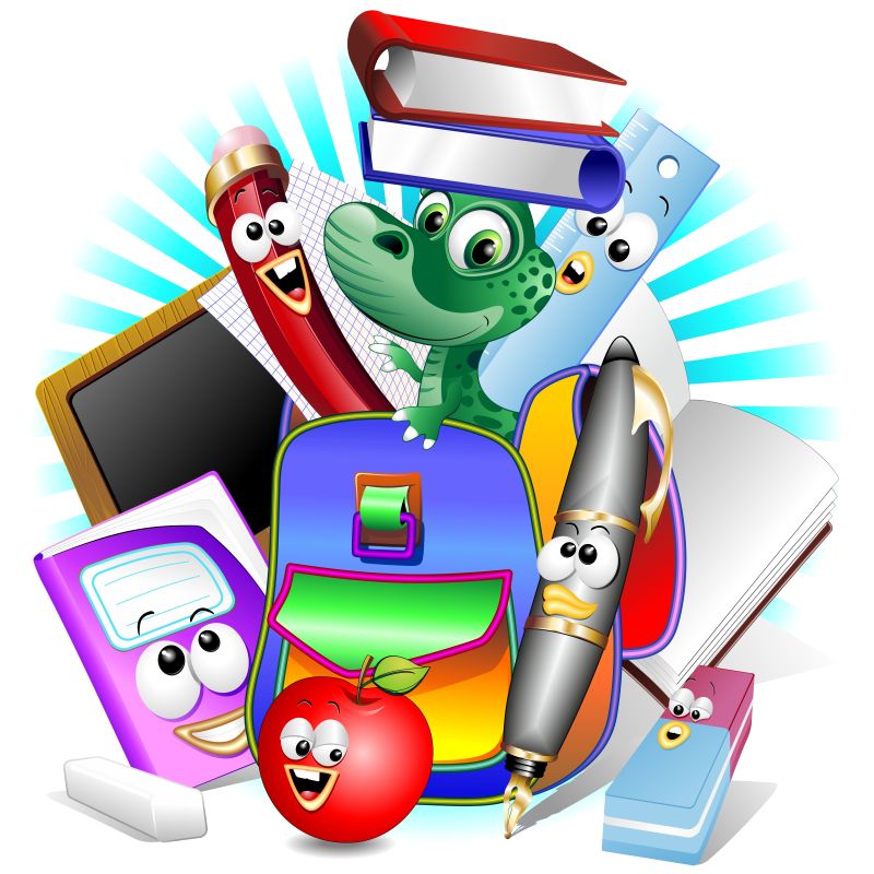 创意矢量回到学校概念的文具插图