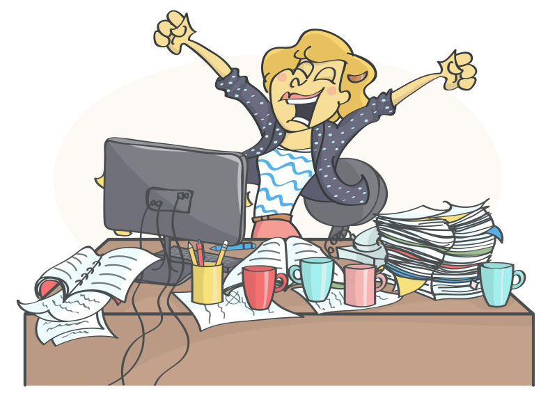 伸懒腰的女商人矢量插图