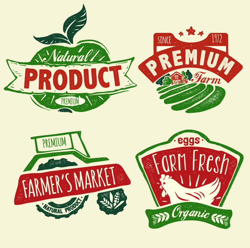 创意矢量手绘绿色产品的标签设计