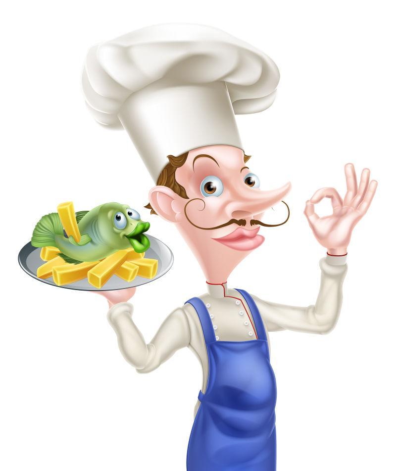 端着餐盘的卡通厨师矢量设计