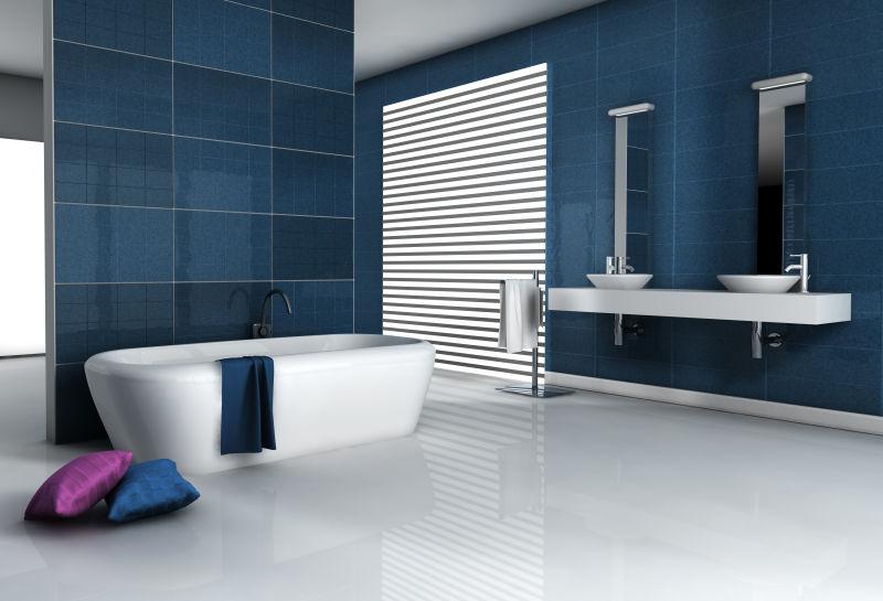 现代蓝色墙冷色调浴室设计