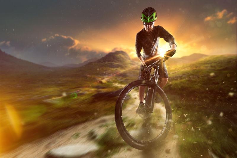 在户外山坡上极限骑车手