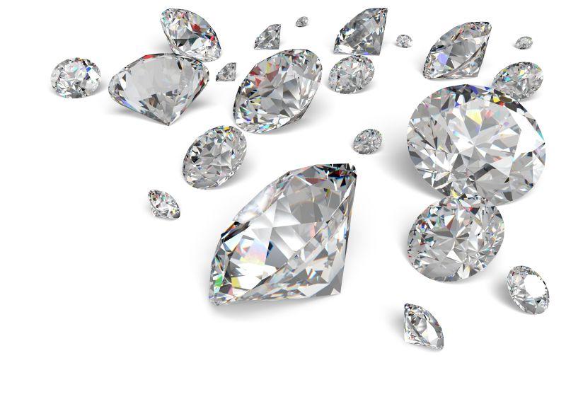 白色背景下散落的钻石