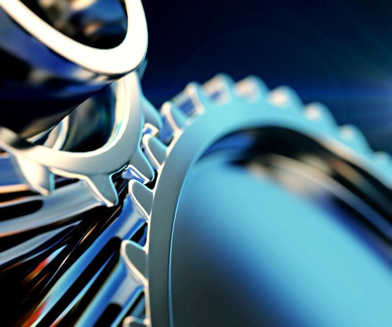 金属齿轮特写的三维图解