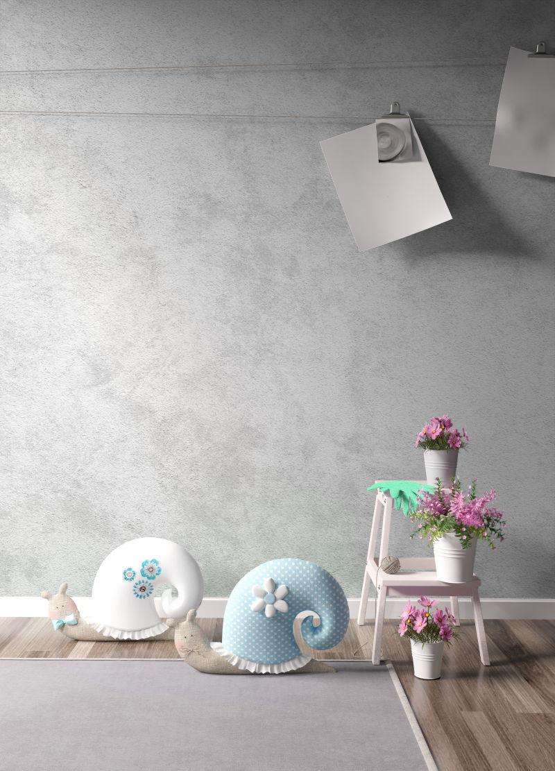 三维绘制的时尚的现代室内与玩具