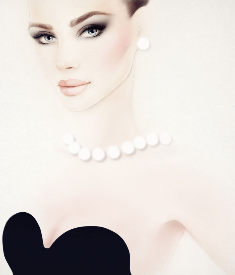 带着珍珠项链的女人肖像