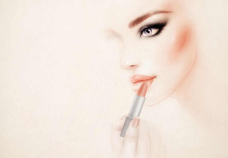 涂口红的美女侧脸