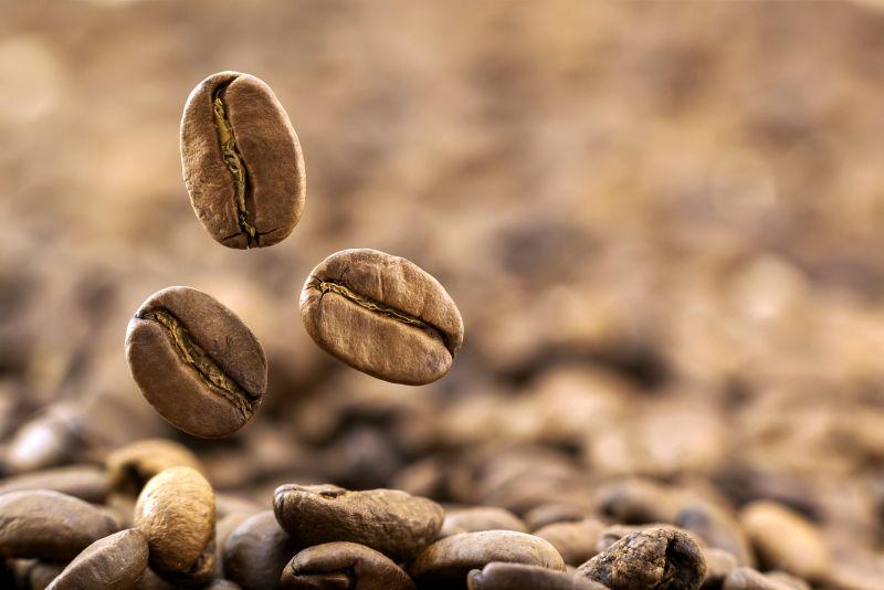 掉落的新鲜咖啡豆