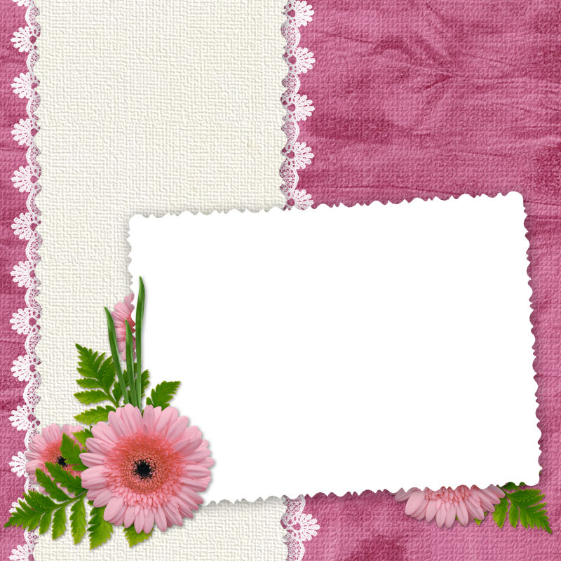 粉红花边的空白框架