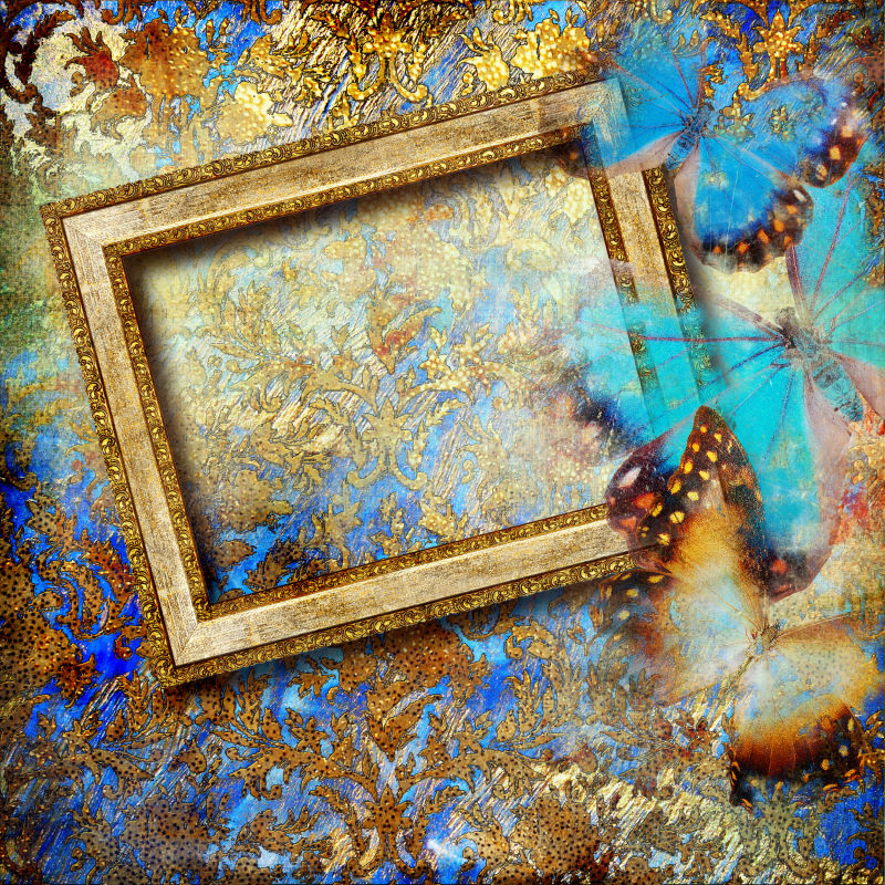 金蓝色背景前的蝴蝶框架