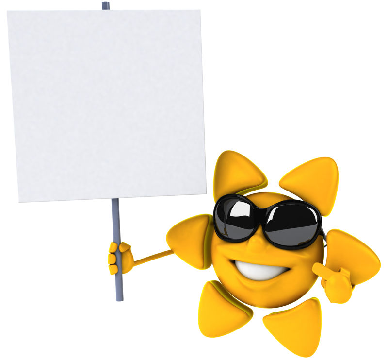 戴墨镜的太阳举着白板