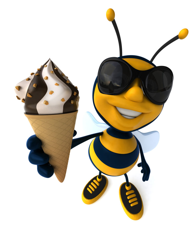 可爱的蜜蜂拿着冰淇淋
