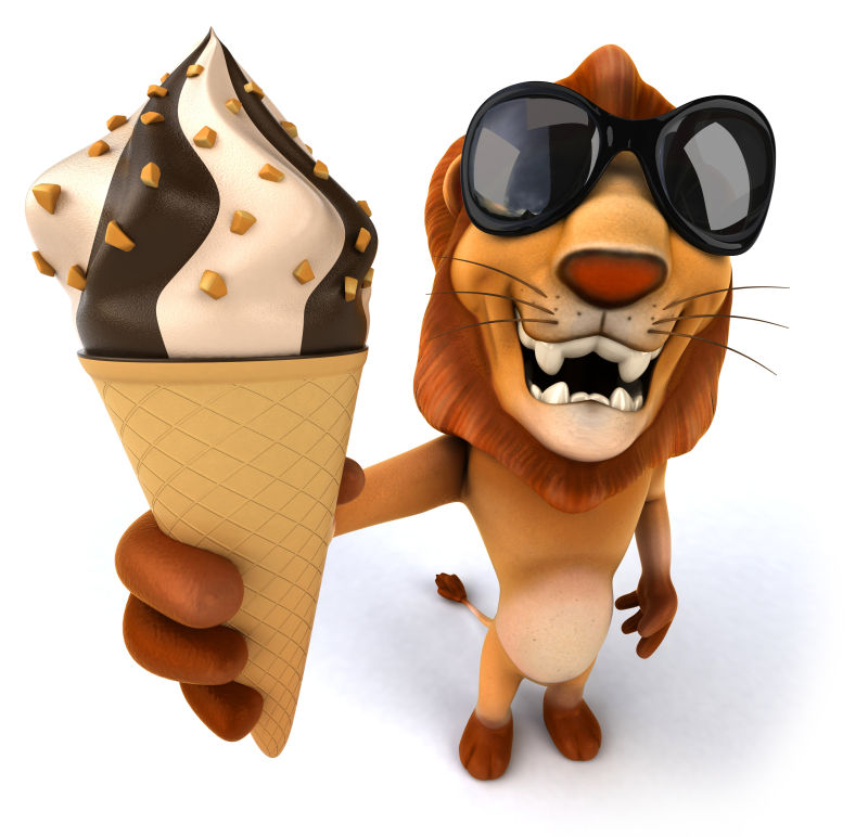 卡通版狮子拿着冰淇淋
