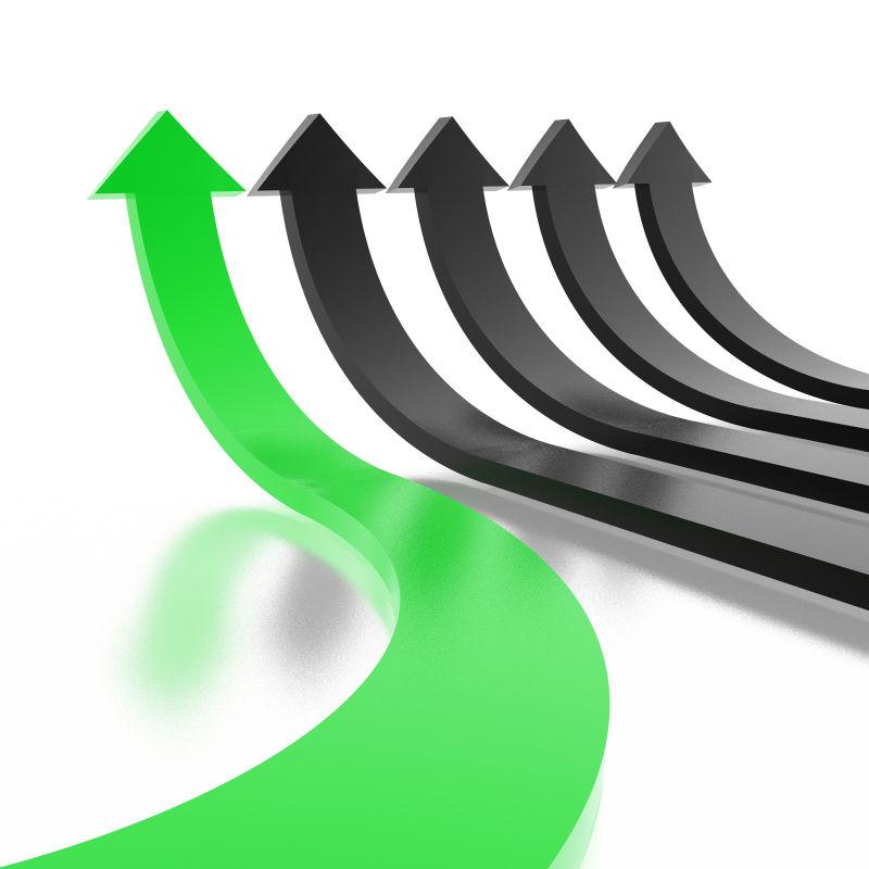 白色背景上的黑色和绿色3D箭头