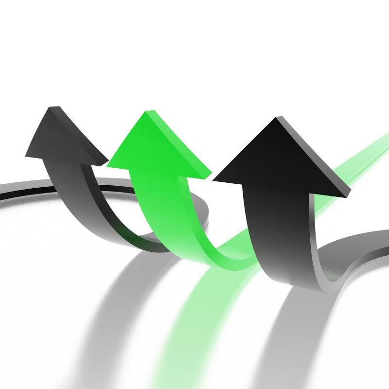 白色背景上向上的3D箭头