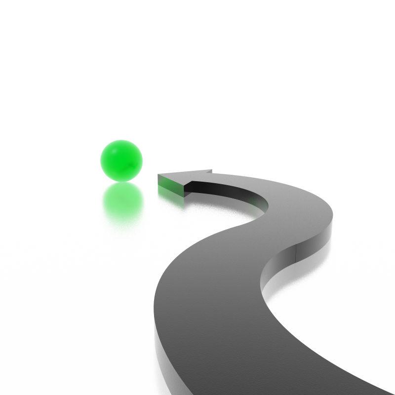 白色背景前的黑色箭头和绿色圆圈