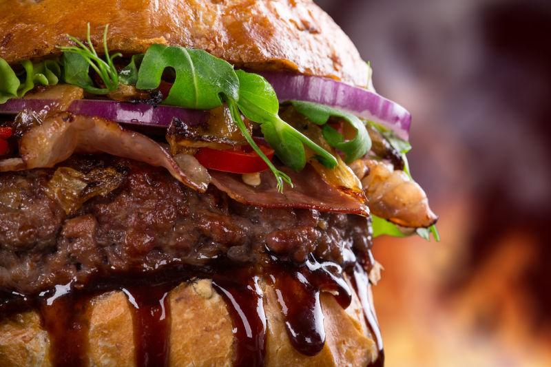 美味的汉堡包夹心特写