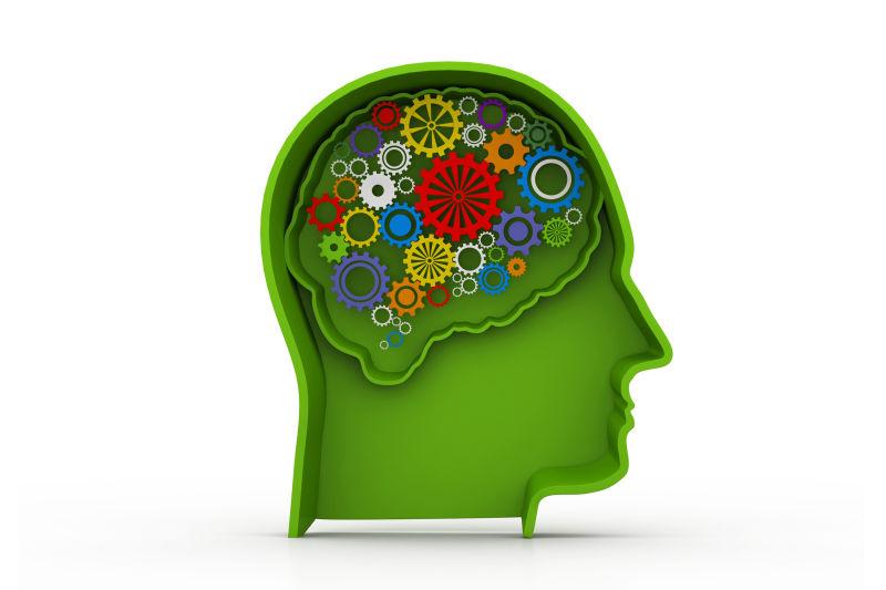 创意三维头骨中齿轮大脑