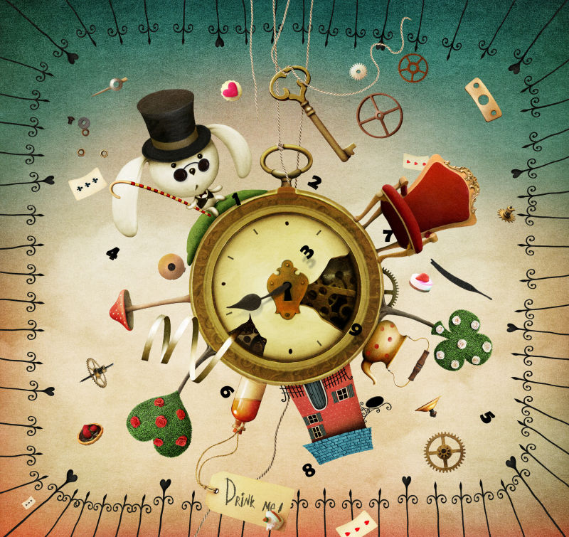 矢量爱丽丝梦游仙境概念艺术插图