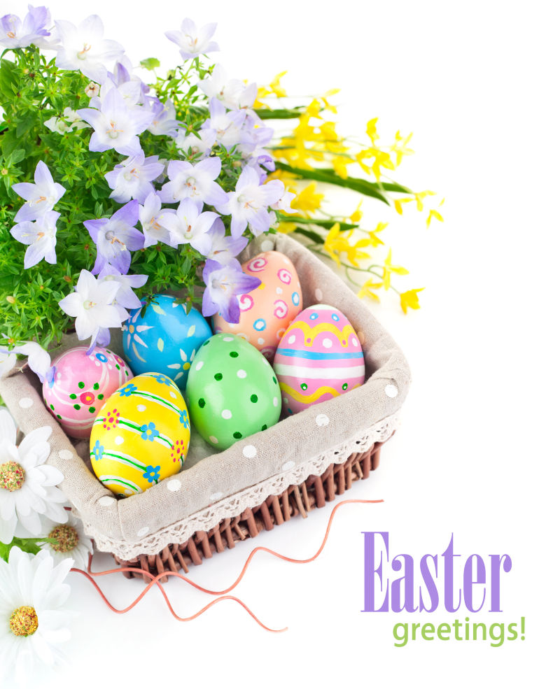 复活节彩蛋和花朵装饰物品