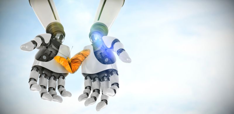 机器人手臂与一只蝴蝶