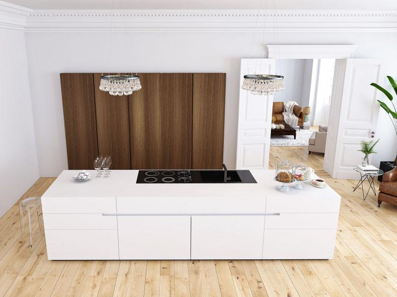 现代阁楼配有厨房和起居室