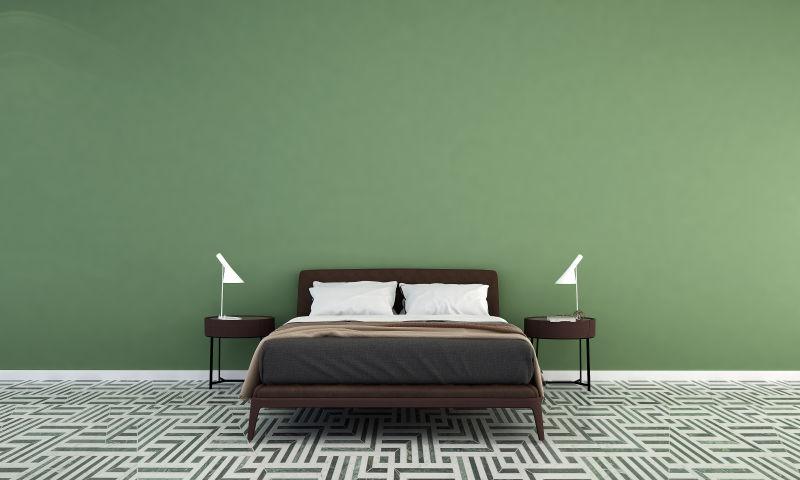 卧室绿墙与床