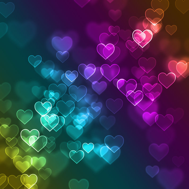 彩色爱心散焦背景