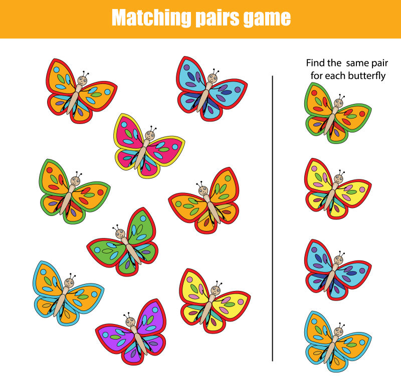 矢量卡通蝴蝶配对插图