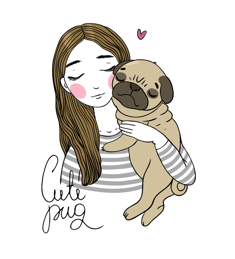 矢量抱着哈巴狗的美女