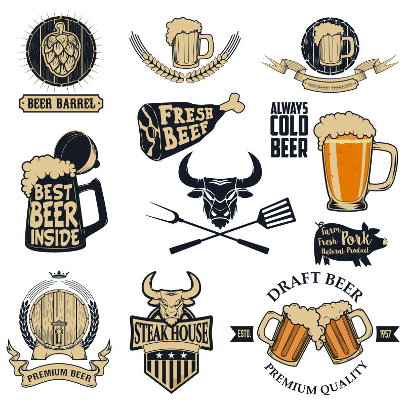 抽象矢量啤酒复古标签设计