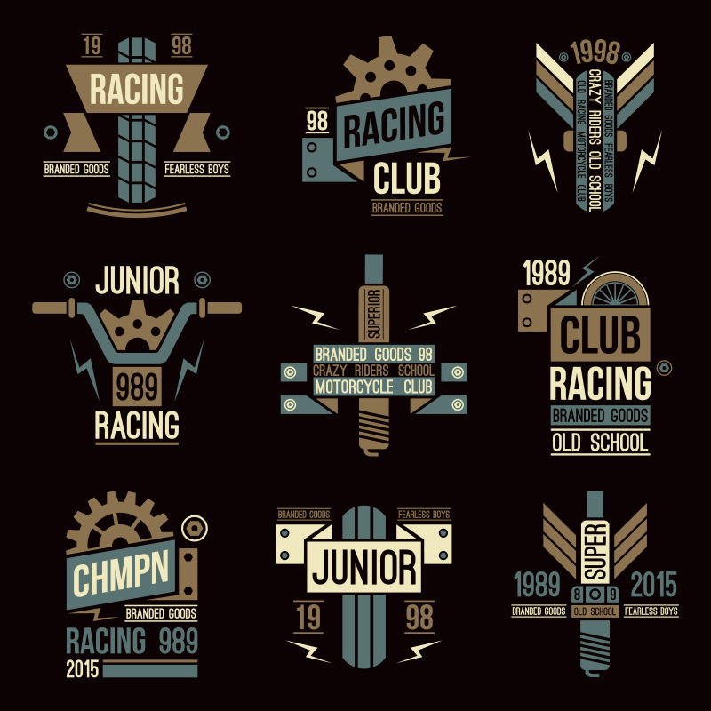 创意扁平风格的摩托车比赛插图设计