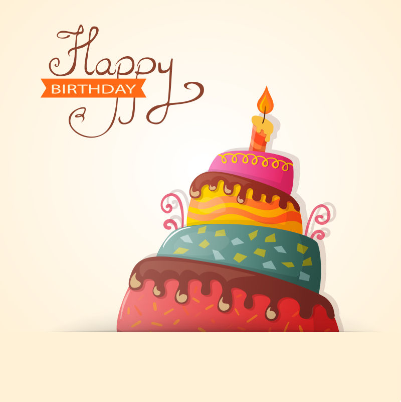 趣味生日蛋糕的矢量贺卡设计
