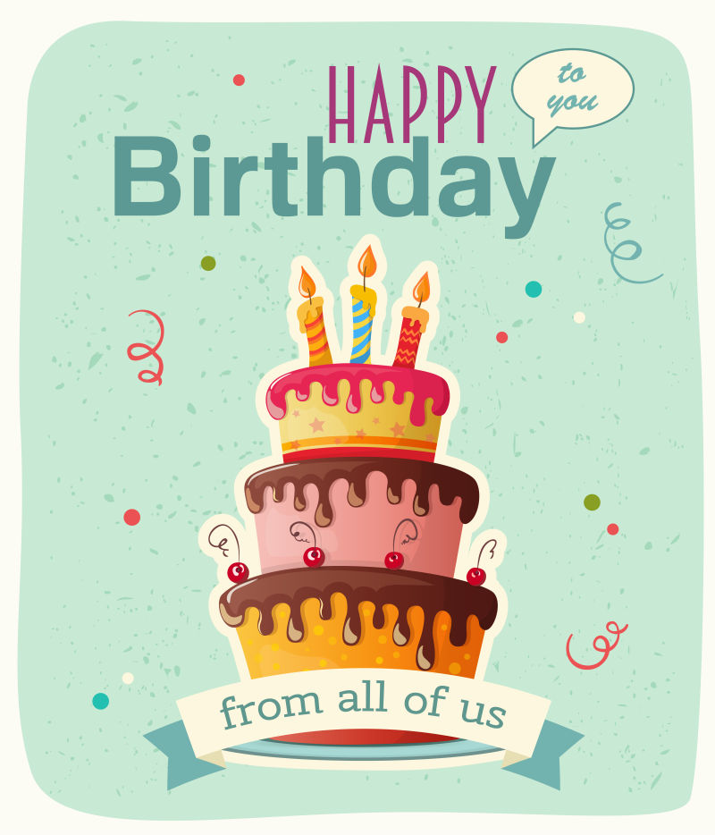 卡通生日蛋糕的矢量贺卡设计