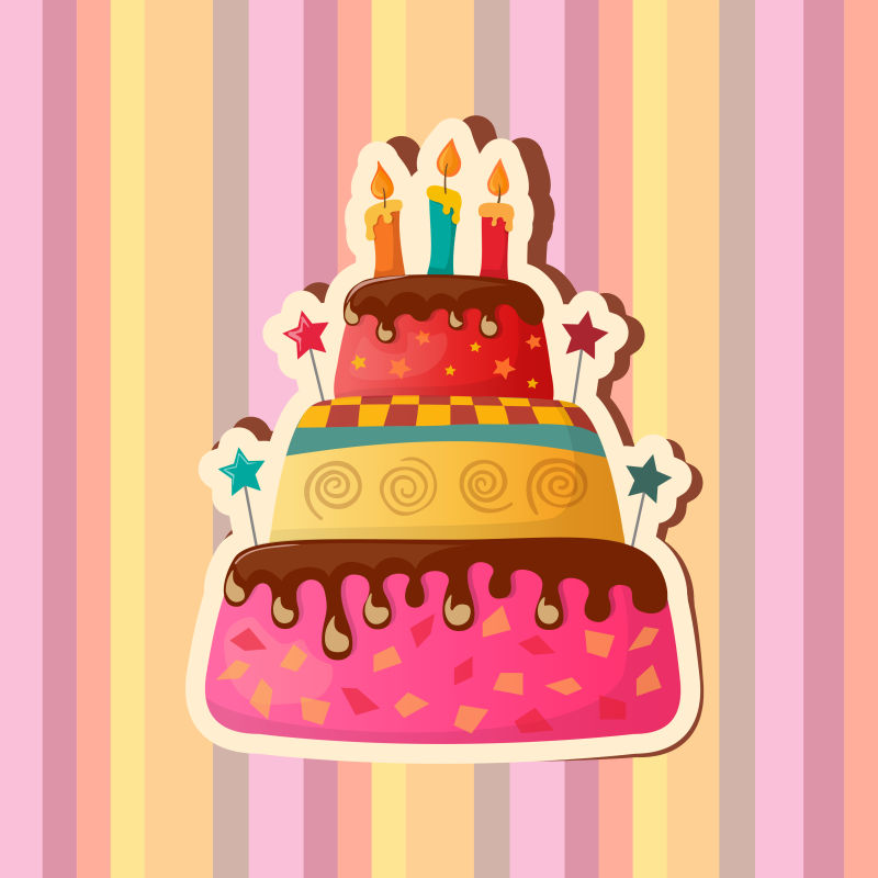 矢量卡通生日蛋糕平面插图背景