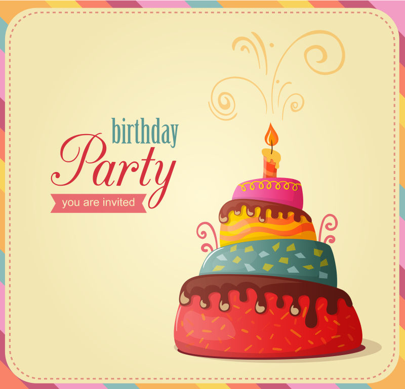 矢量手绘蛋糕的创意生日贺卡