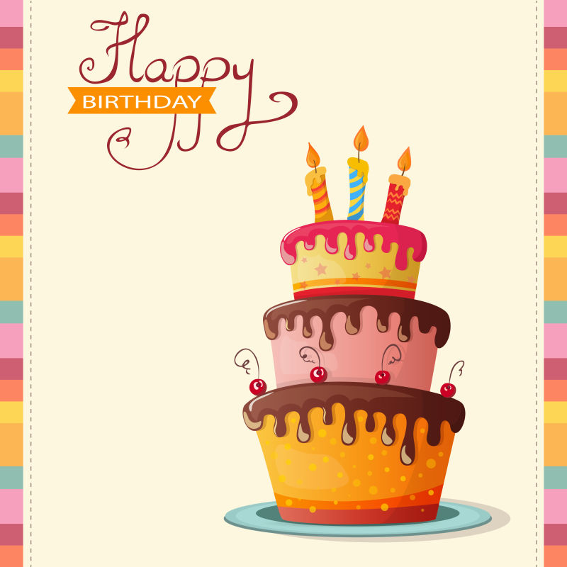 抽象矢量卡通生日蛋糕的创意贺卡