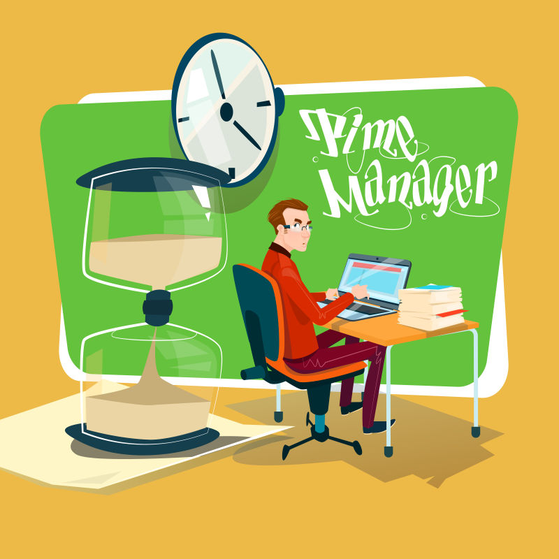 沙漏和商人矢量插图