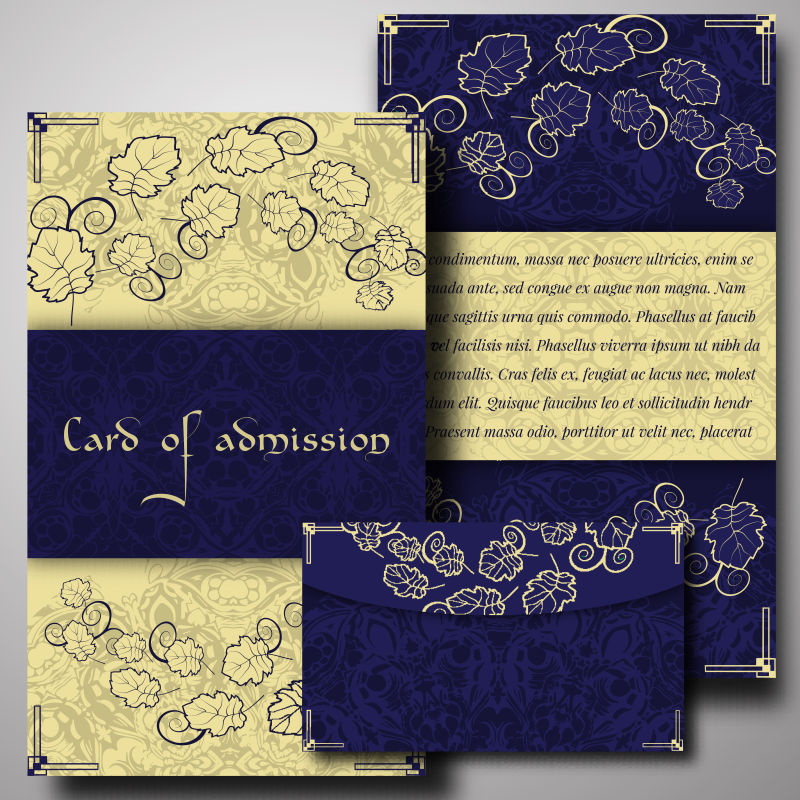 矢量蓝色树叶纹理装饰信封设计