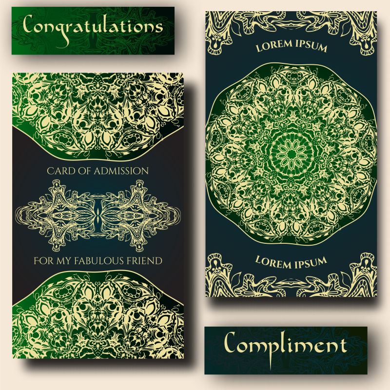 矢量绿色金色花卉装饰信封设计