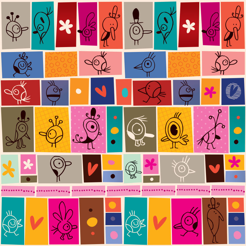 矢量的卡通小鸟涂鸦