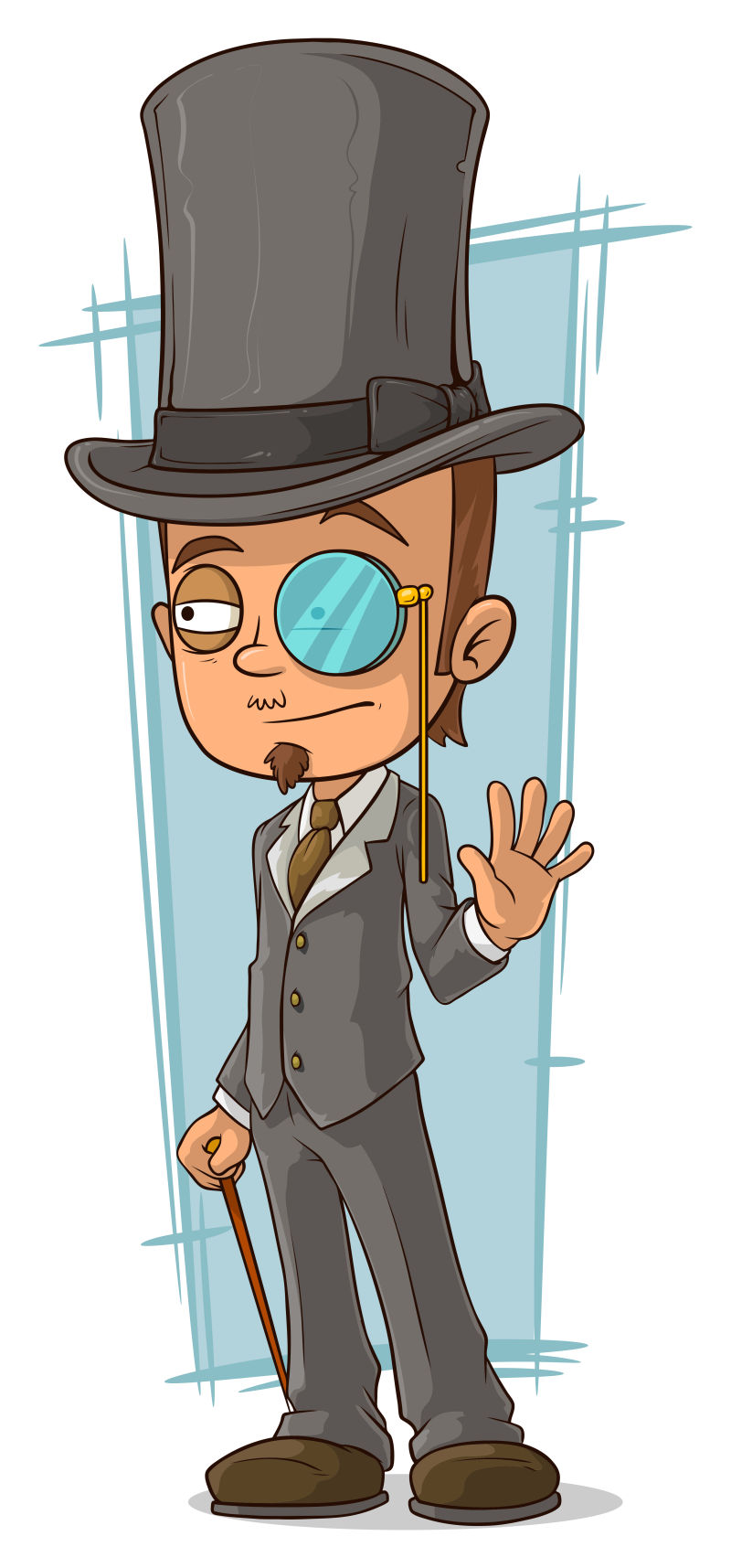 拿着手杖的卡通人物矢量插图