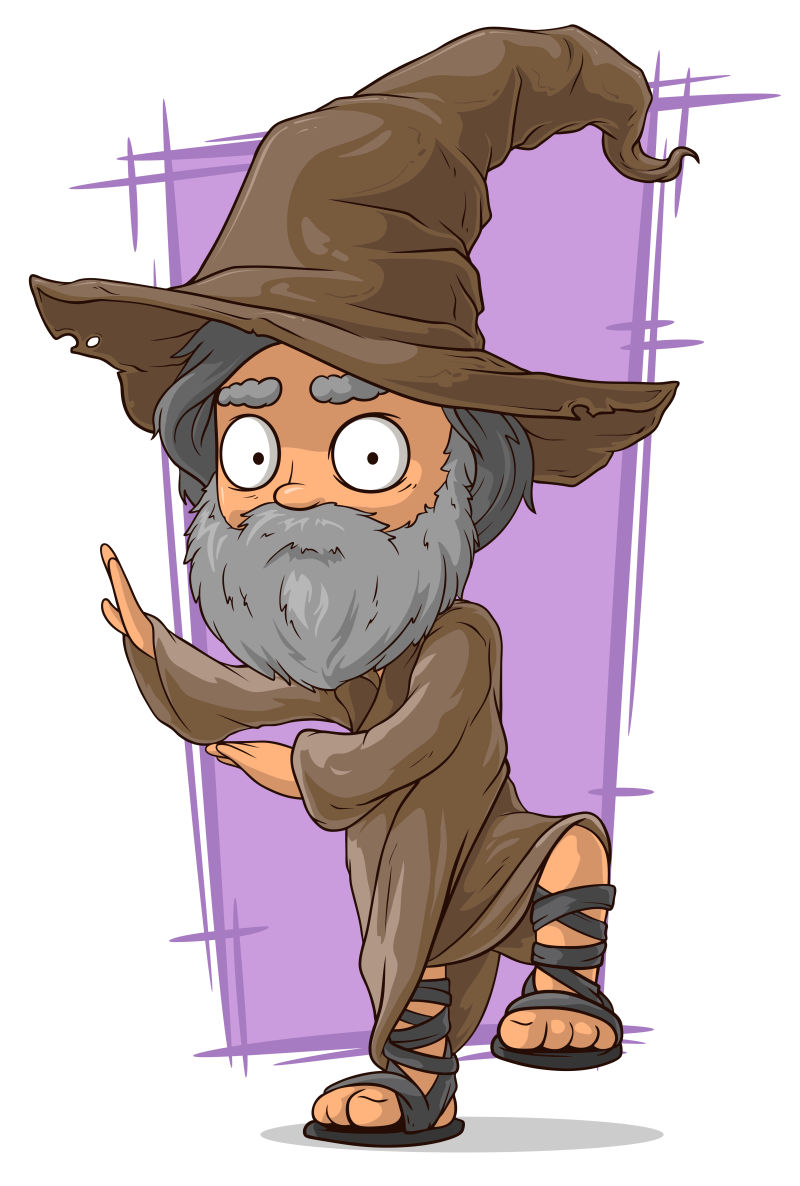 卡通的老法师矢量插图