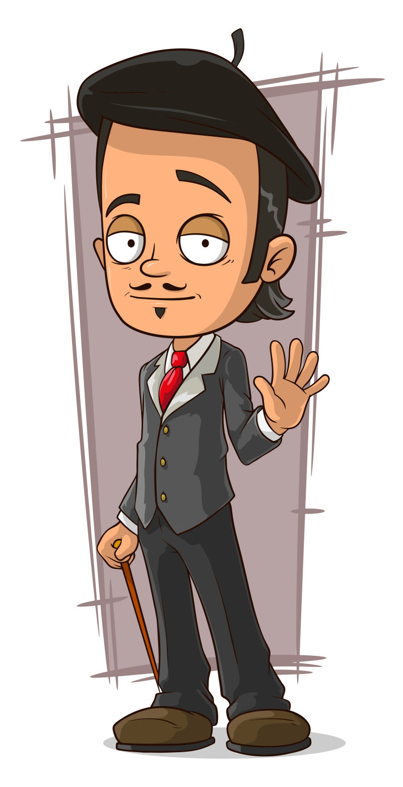 戴着贝雷帽的卡通人物矢量插图