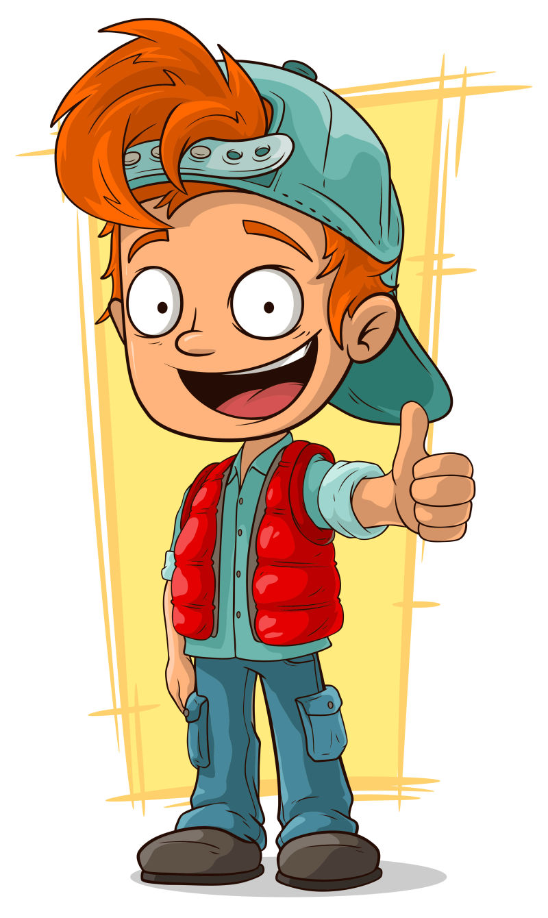 卡通戴帽子的红发小男孩矢量插图
