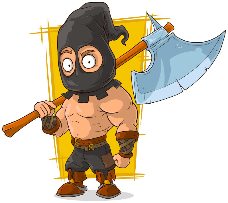 拿着大斧的卡通侩子手矢量插图